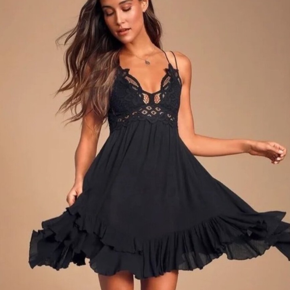 Free People Black Adella Slip Dress